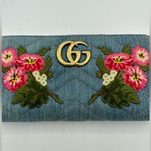 Gucci Limited Edition Japan Exclusive Denim Marmont Floral Wallet